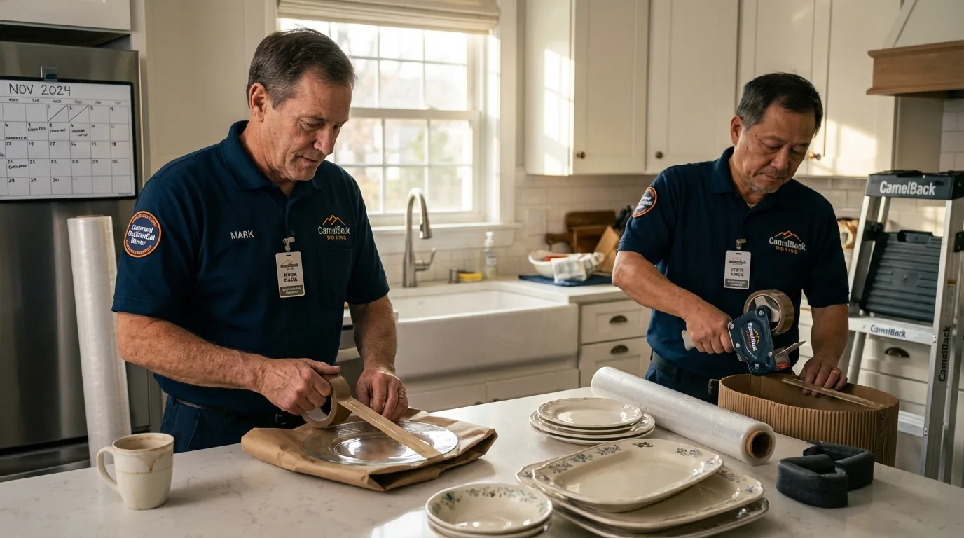Professional crew packing kitchen dishware in Oroville, WA